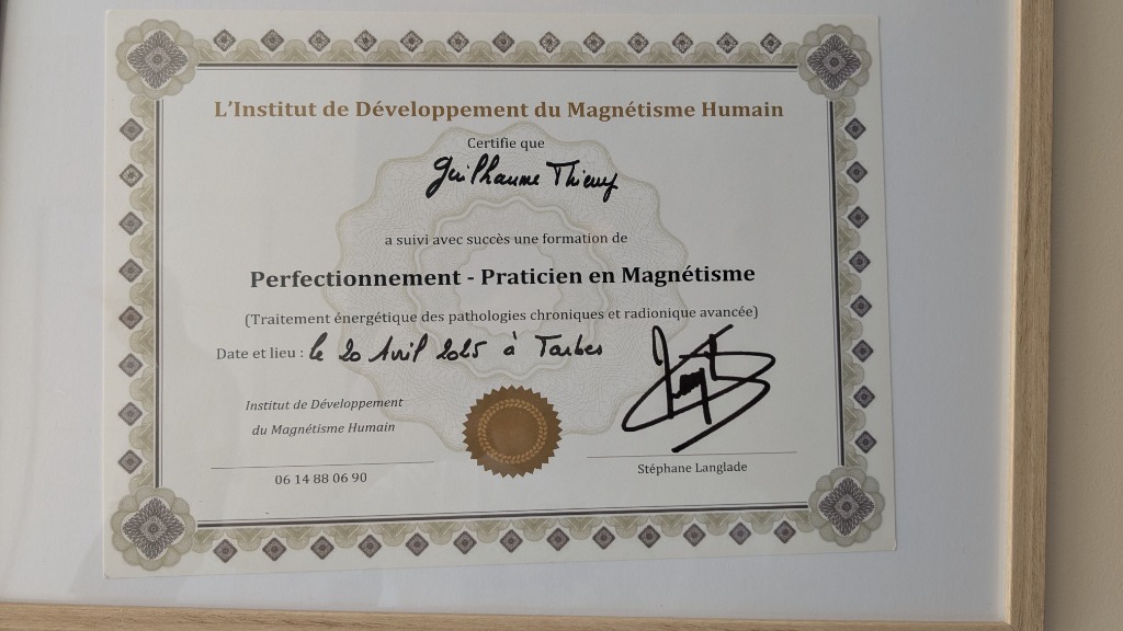 photo diplome Thierry Guilhaume magnétisme 65