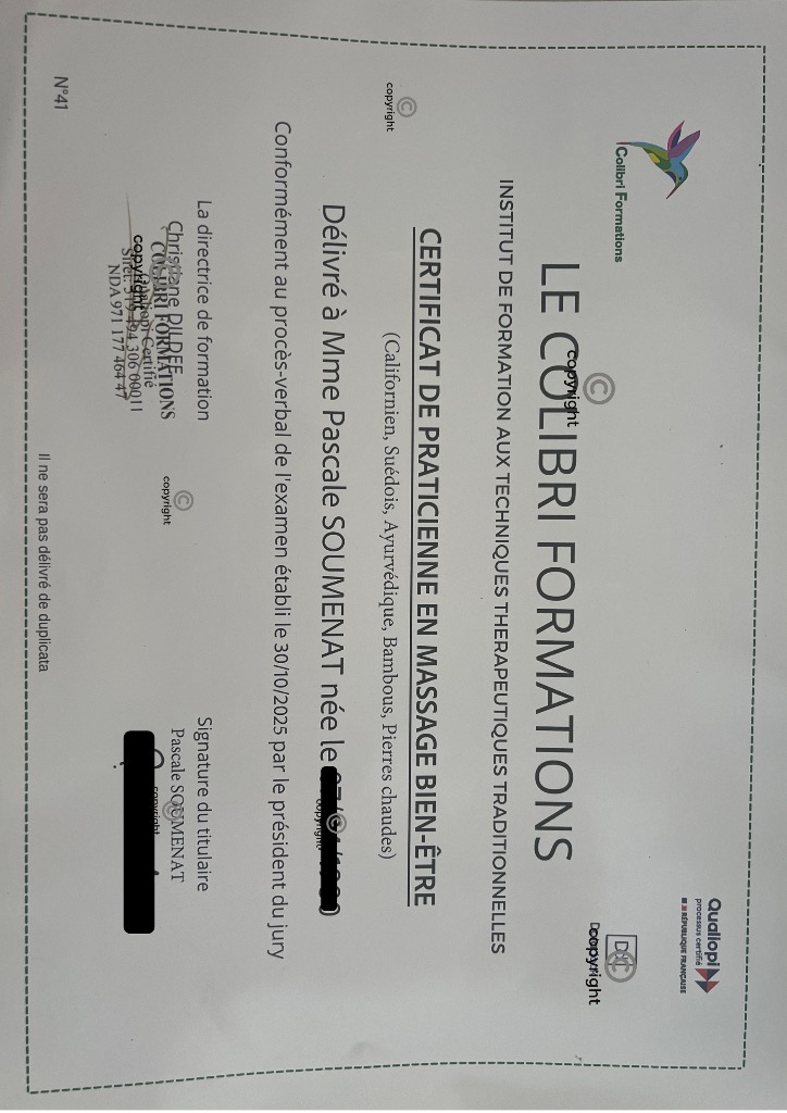 photo diplome Aska MASSAGE 