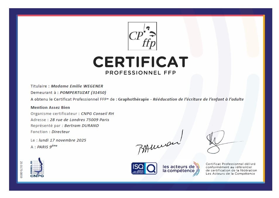 photo diplome Emilie WEGENER