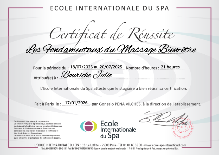 photo diplome JULIE BOURICHE
