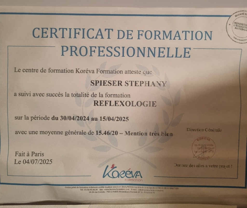 photo diplome La clef du bien-être de Stéphany 
