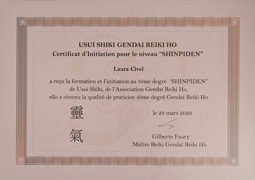 photo diplome Energie Zen Reiki