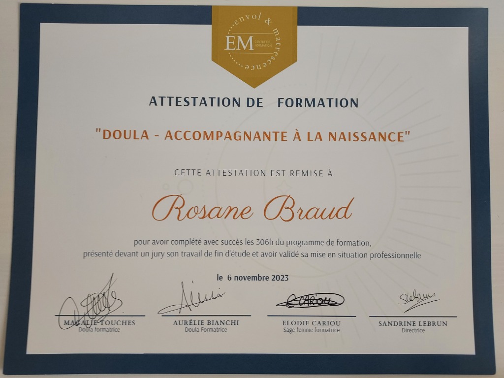 photo diplome Doula Rosane