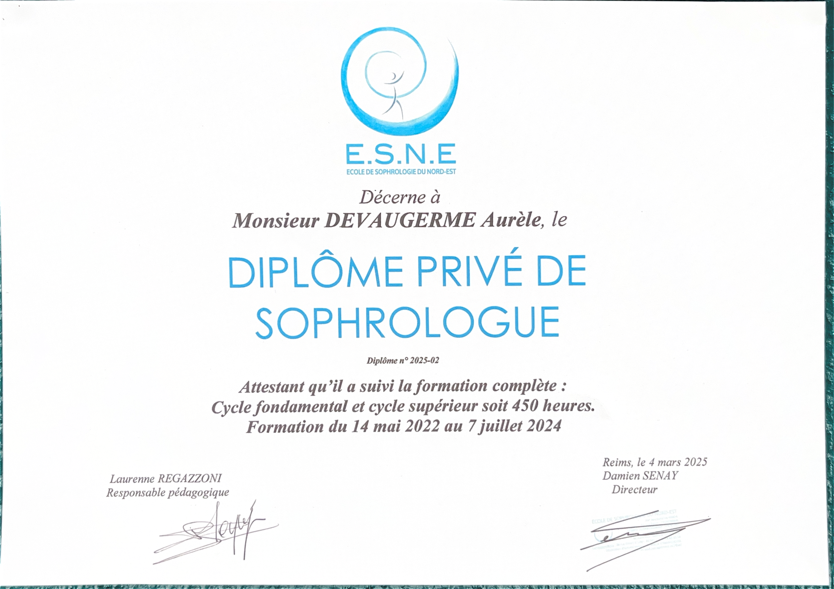 photo diplome Aurèle Devaugermé