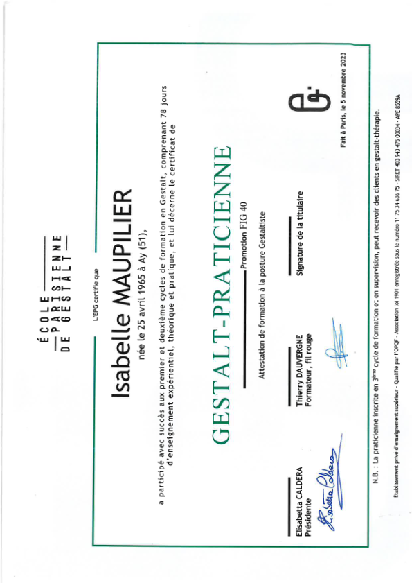 photo diplome Isabelle Maupilier 