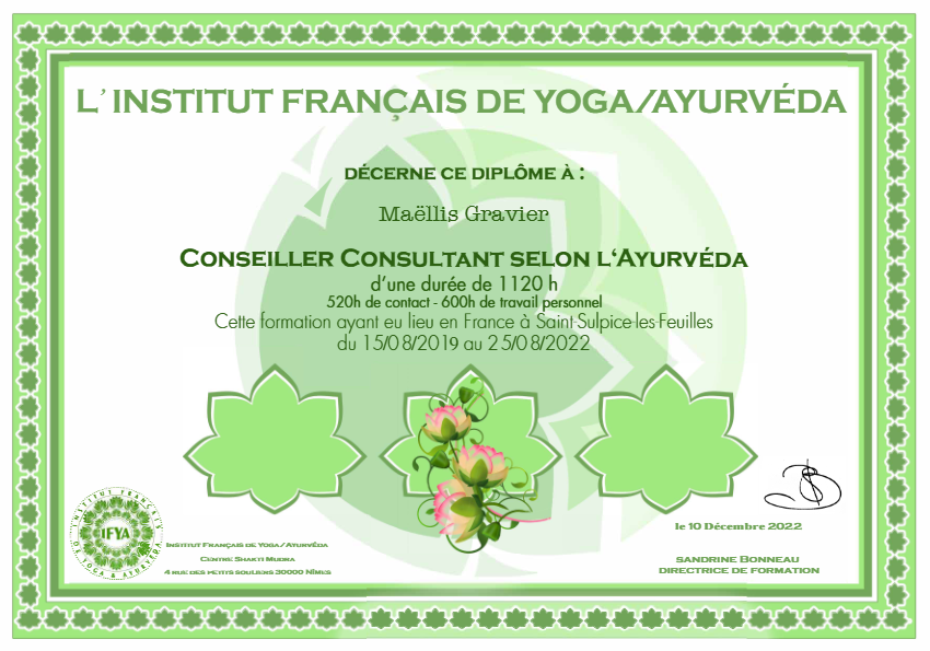 photo diplome Ayurblossom Maeliss Gravier