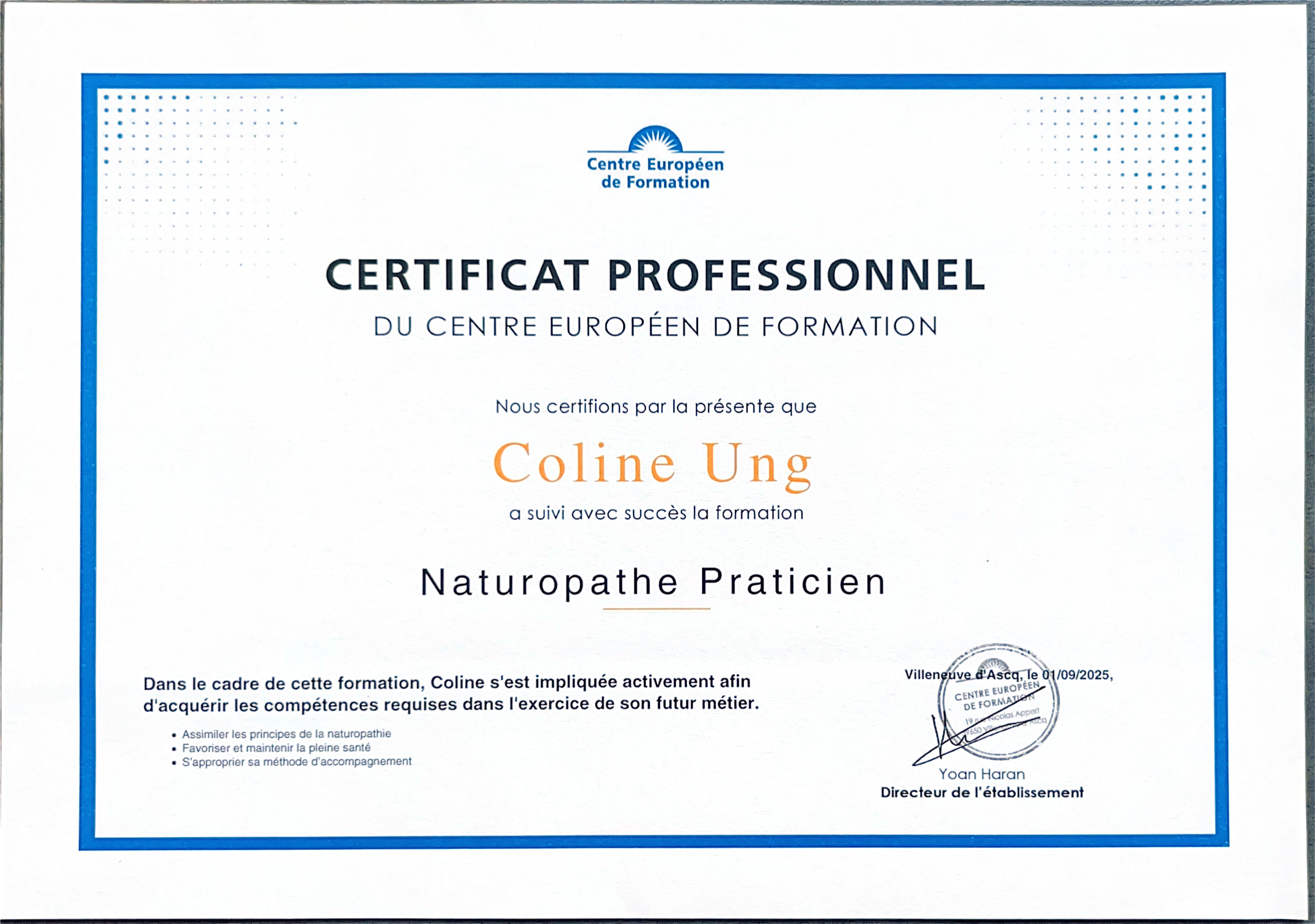 photo diplome Coline Ung