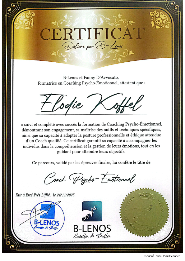 photo diplome Elodie Koaching 