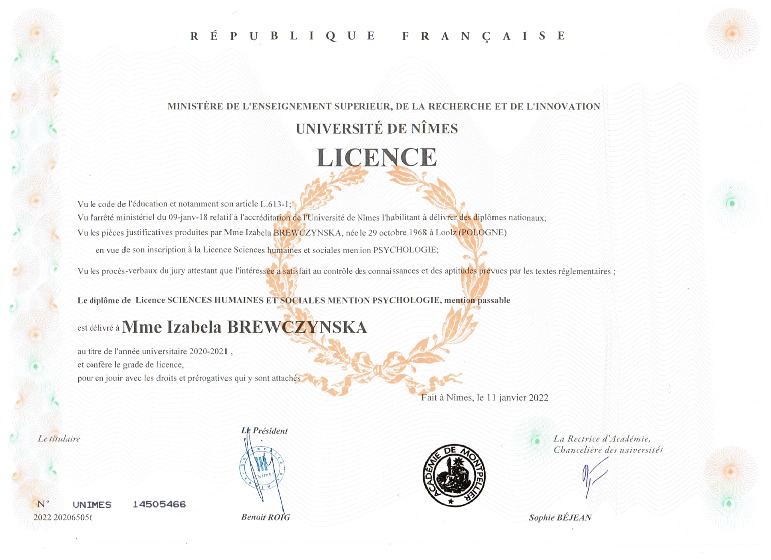photo diplome Izabela BREWCZYNSKA   Neuro-Sophro