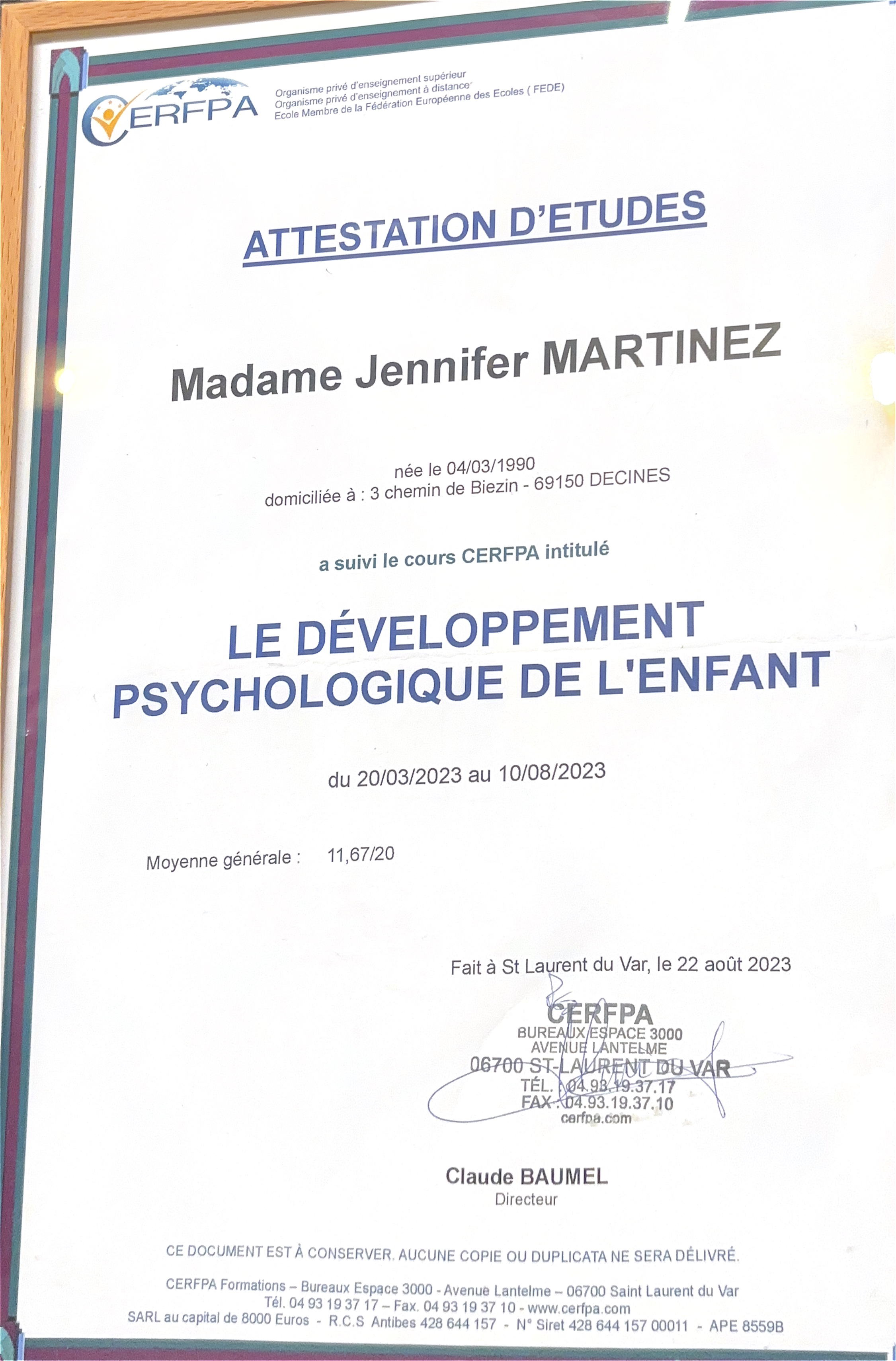 photo diplome Jennifer Martinez