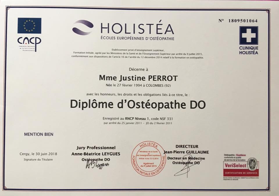 photo diplome Justine PERROT