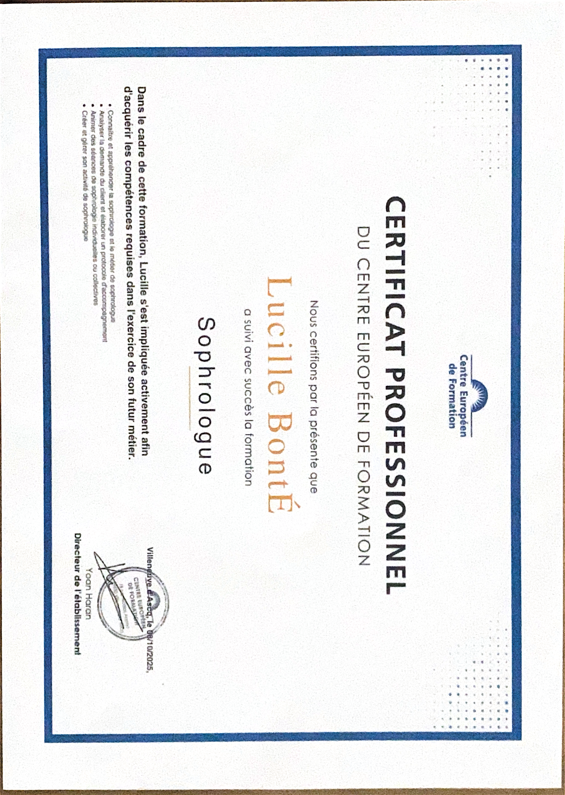 photo diplome Lucille Bonté