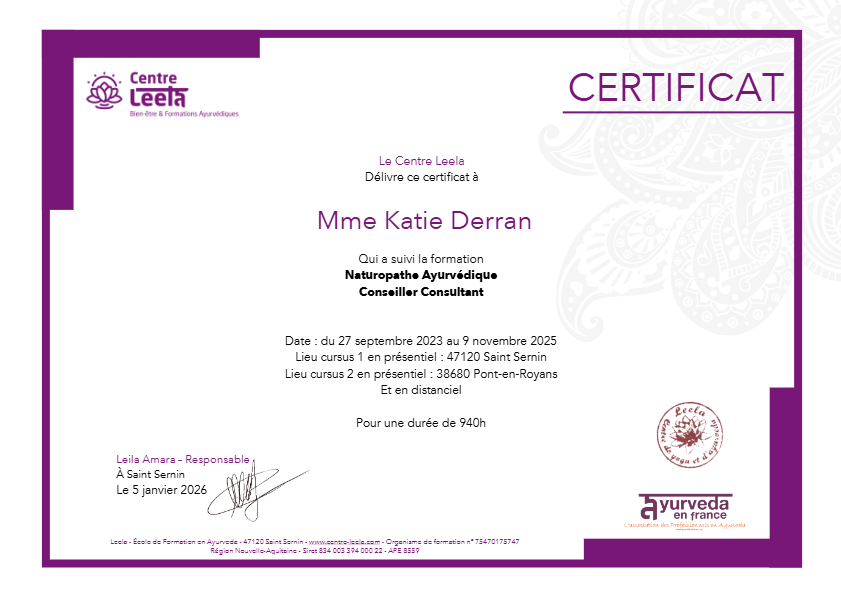 photo diplome INDRYA - Katie DERRAN