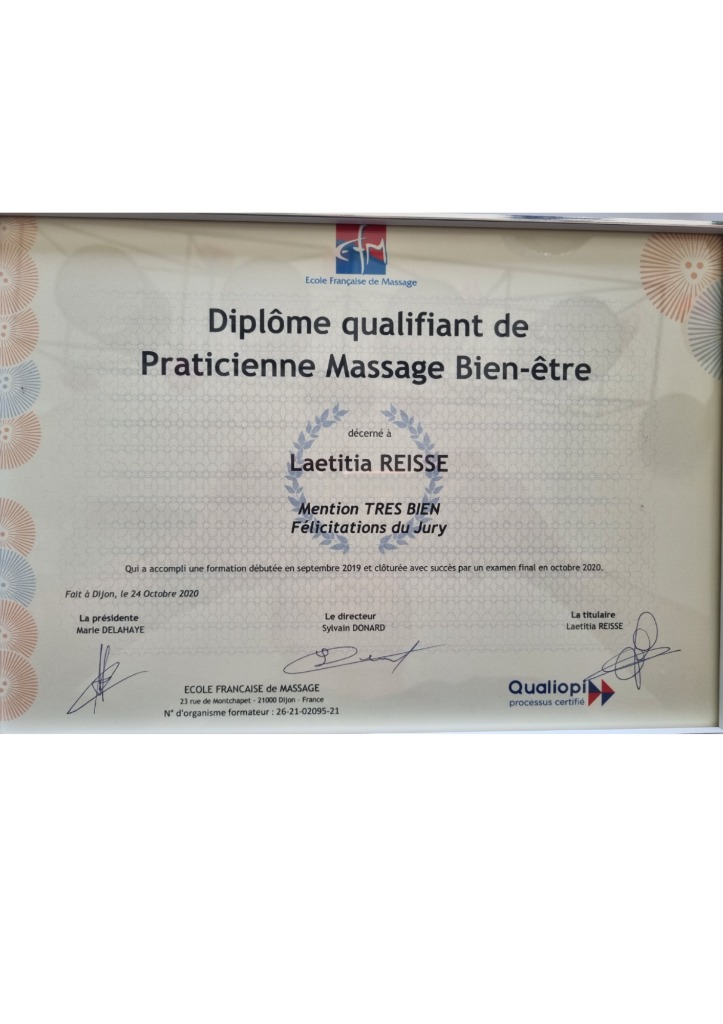 photo diplome Ma Bulle de Bien-Etre 