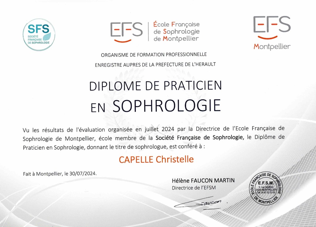 photo diplome Sophressens  Christelle Capelle EI