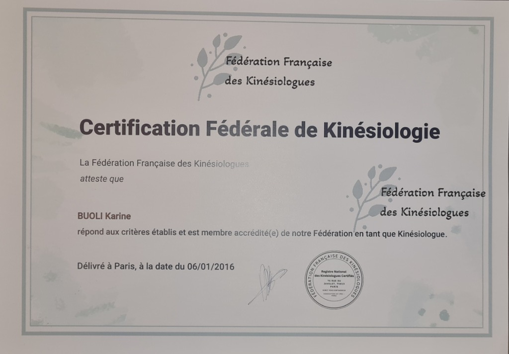 photo diplome Kinésiologue KBK
