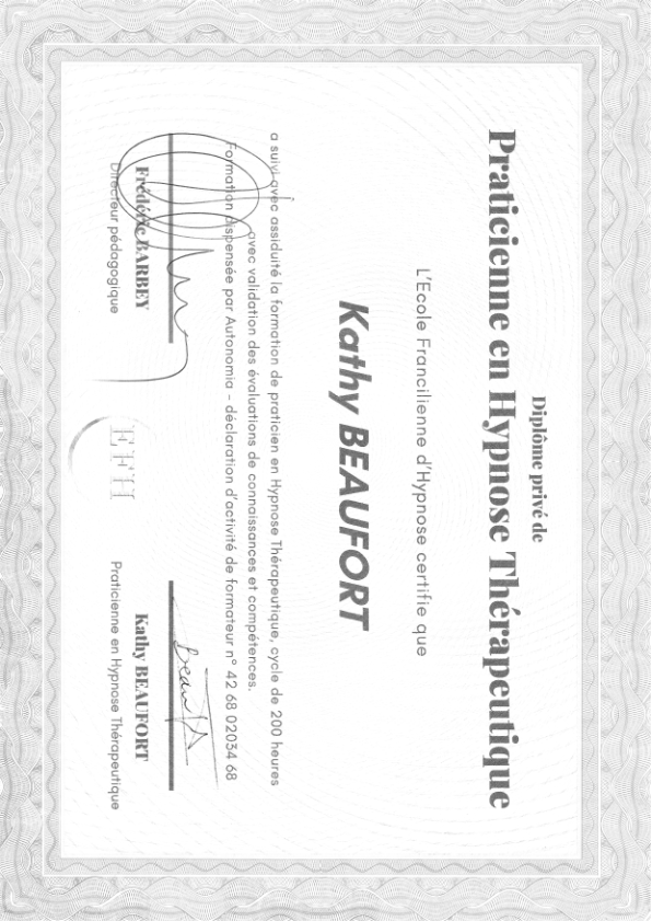 photo diplome HYPNOSE LIBERATION INTERIEURE