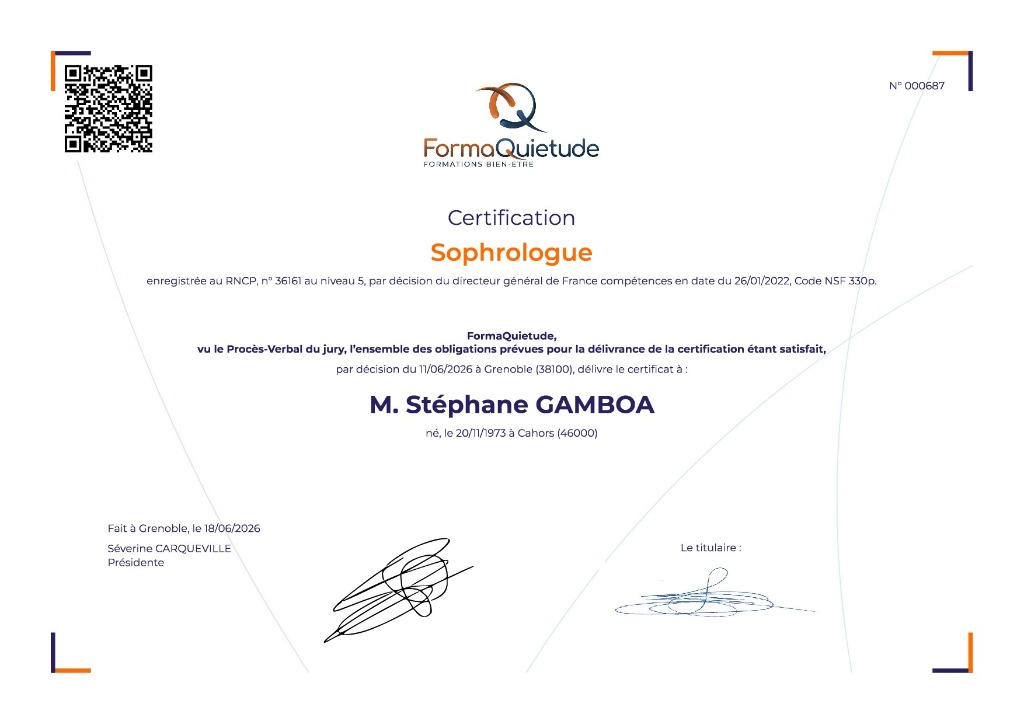 photo diplome STEPHANE SOPHROLOGUE