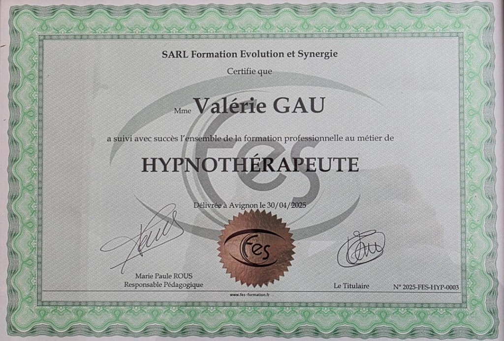 photo diplome Valérie Gau - La Parenthèse