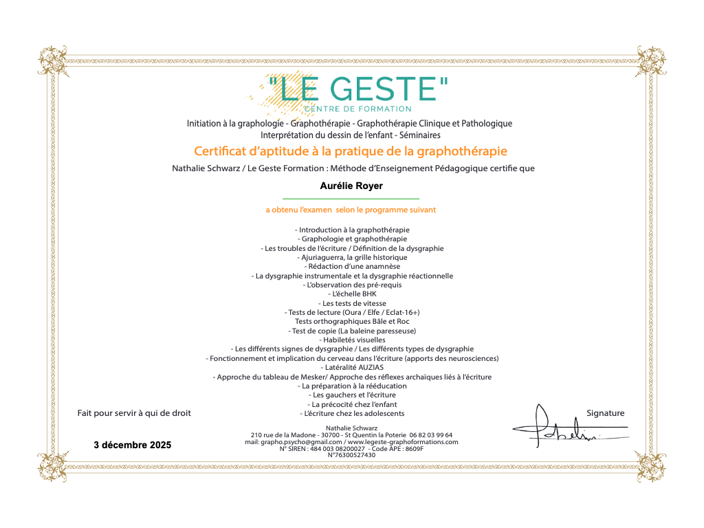 photo diplome Aurélie ROYER - Plume et Posture 