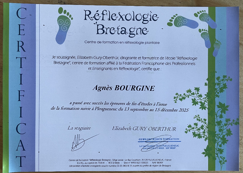 photo diplome Agnès Reflexologie