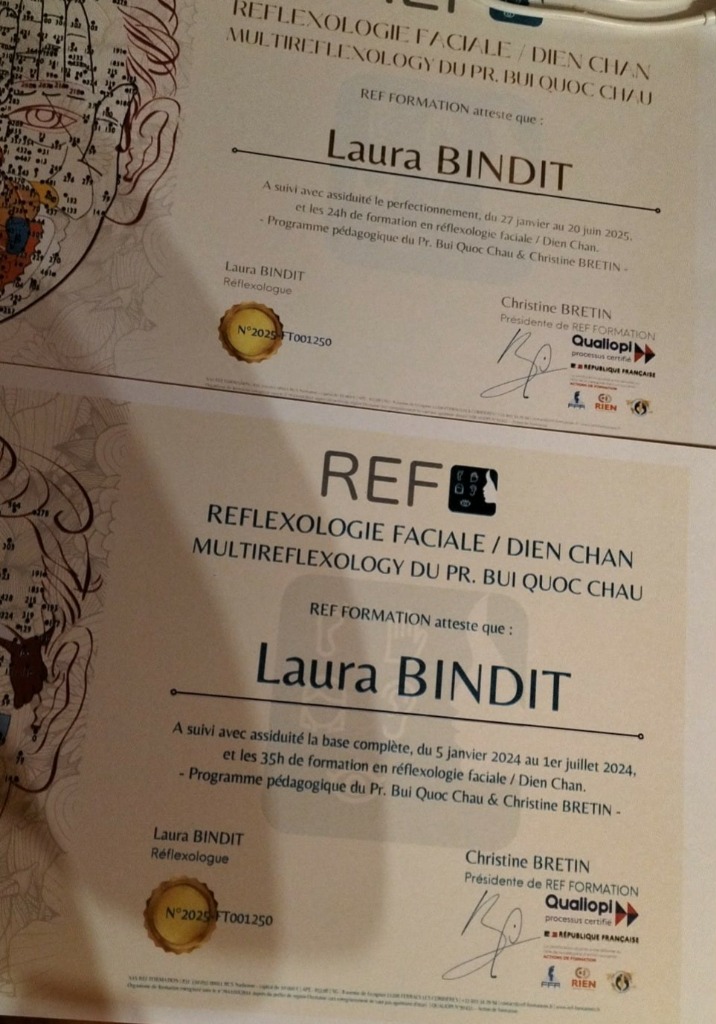 photo diplome Laura.B réflexologue bien-être 