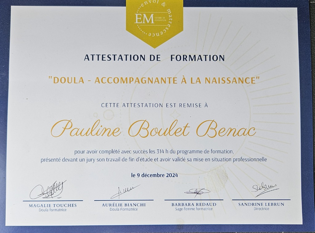 photo diplome Paula Accompagnement - Pauline Boulet-Benac