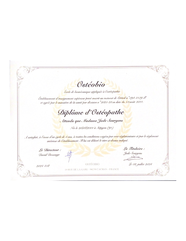 photo diplome Jade SOURGENS