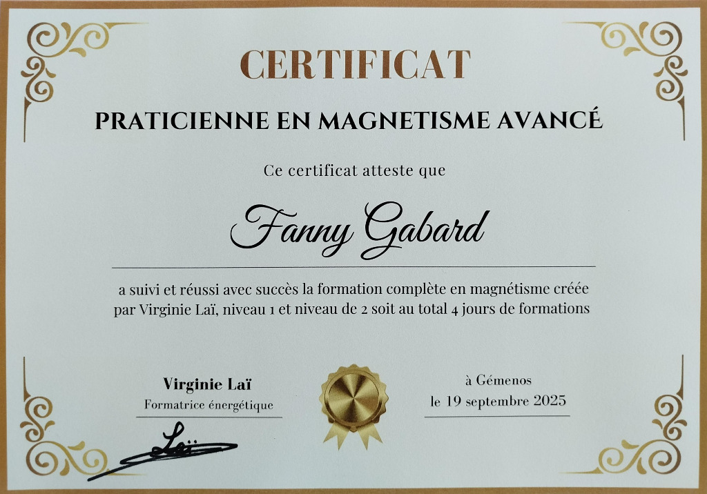 photo diplome Fanny Magnétisme