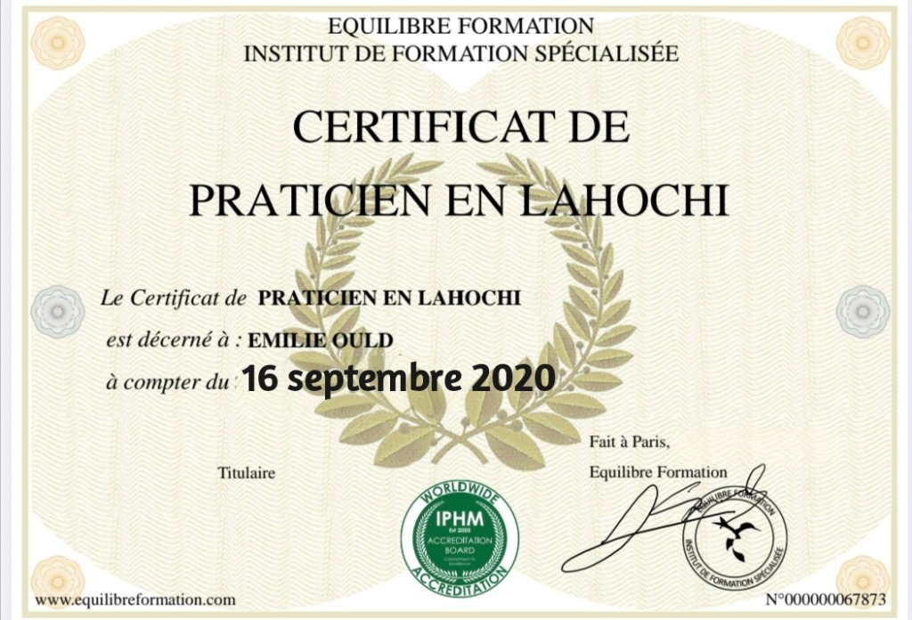 photo diplome Cocomilie Essentielle