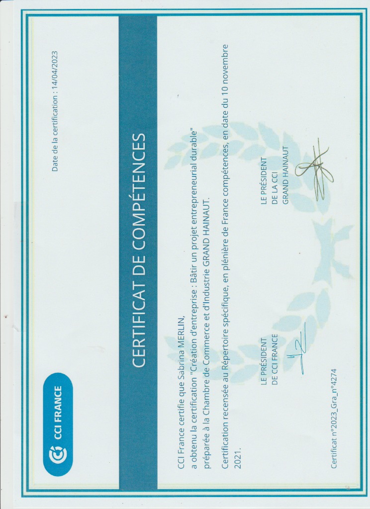 photo diplome Sabrina MERLIN / Ecout’& Vous Sophro