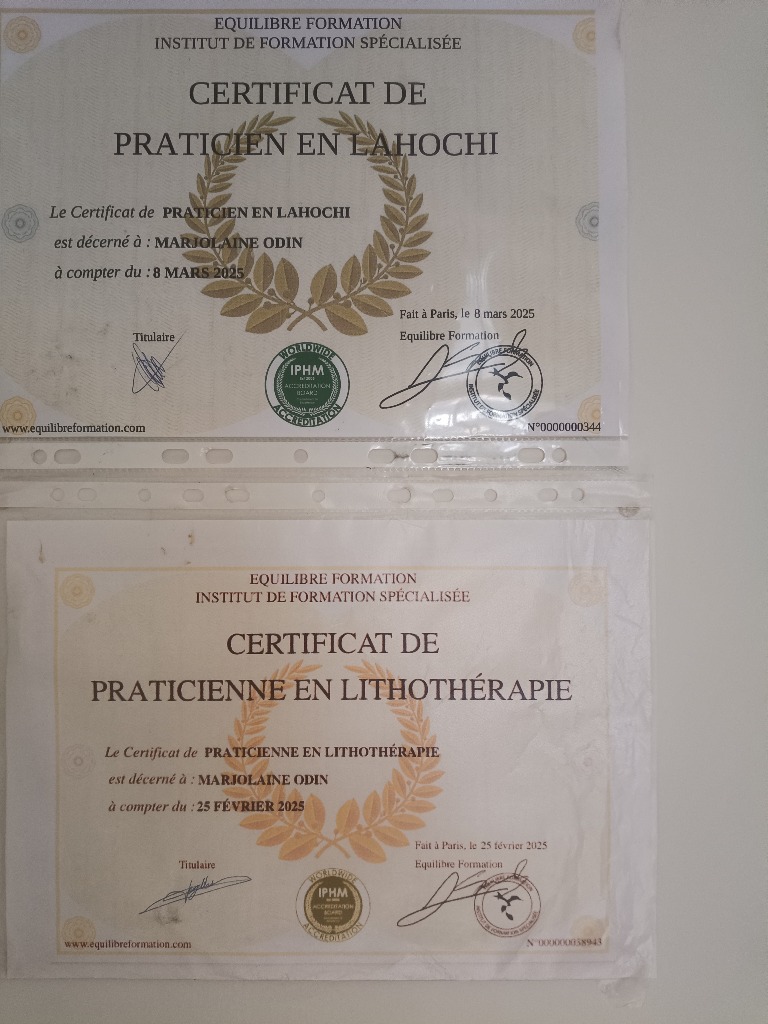 photo diplome L’univers de Marjolaine