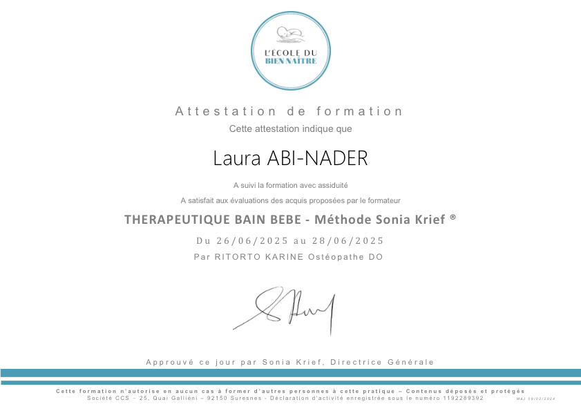 photo diplome Eau Bien Naitre de Bébé 