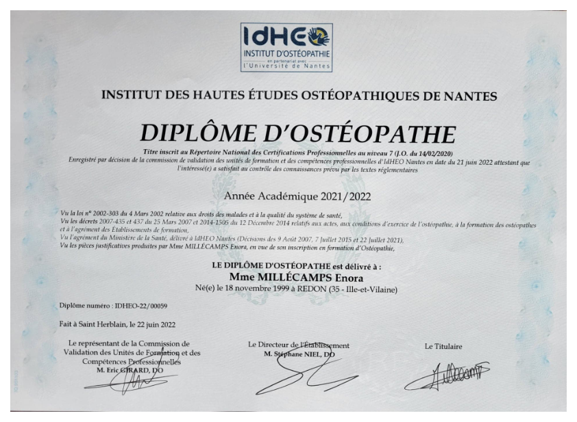 photo diplome Enora Millecamps 