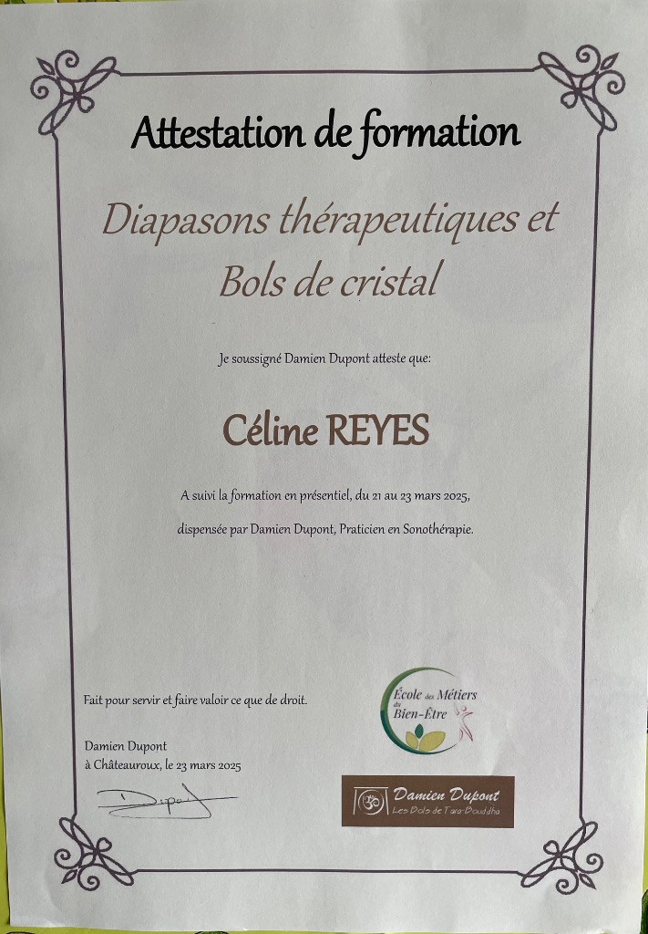 photo diplome Céline Vibrations 