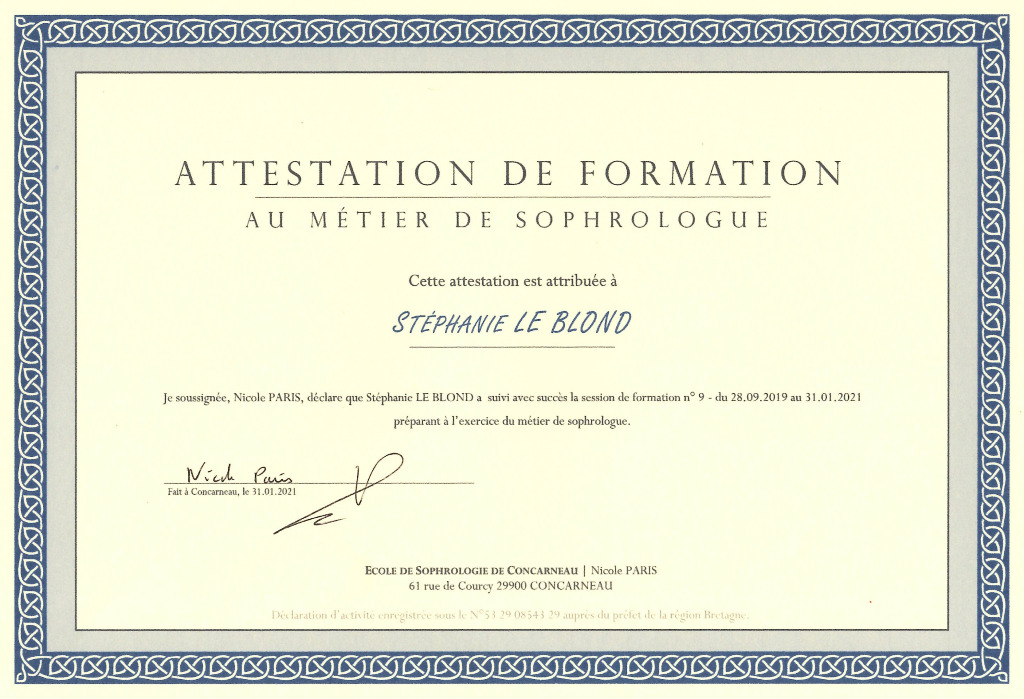photo diplome Clé Sophrologie