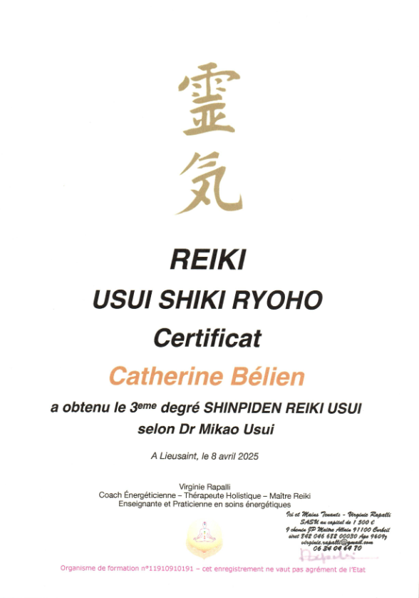 photo diplome Catherine Bélien Energie Harmonie
