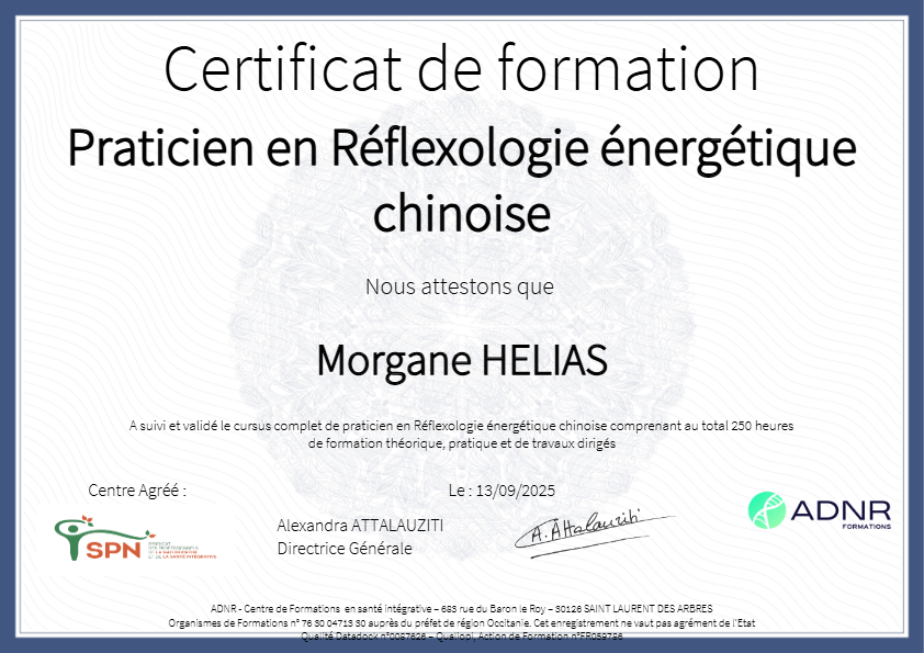 photo diplome Morgane Nathuropathie & Réflexologie