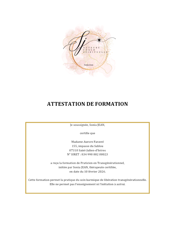 photo diplome Aurore Faravel Ferriol – Thérapeute