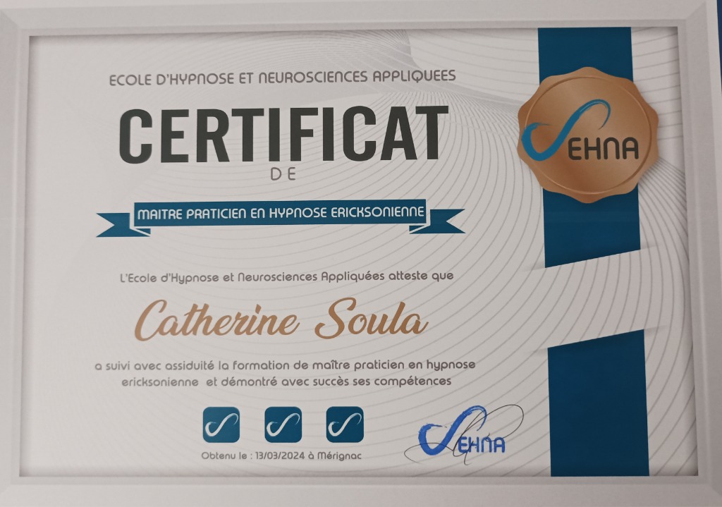 photo diplome Catherine SOULA (EMBRUNS D’ESPOIR)