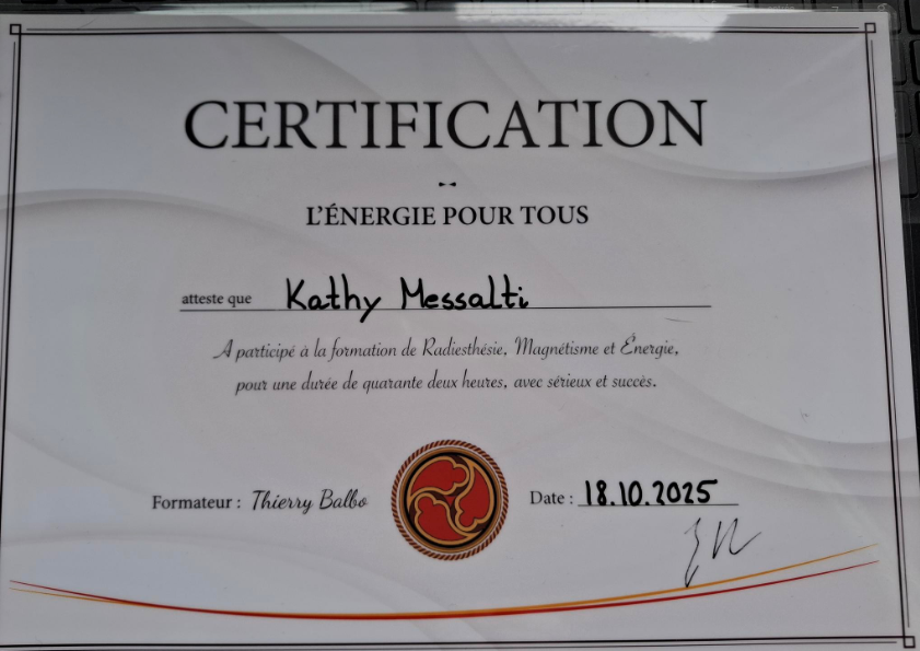 photo diplome Kathy magnétiseuse
