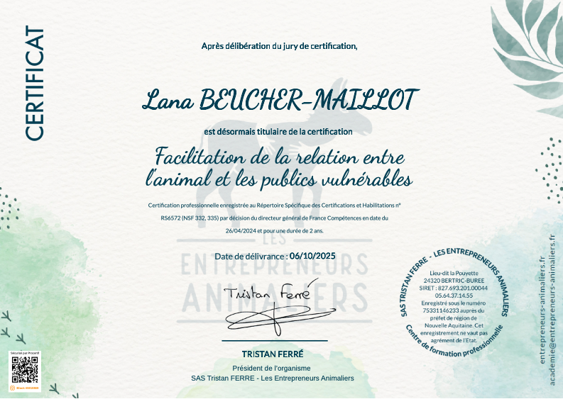 photo diplome Intuition Animale
