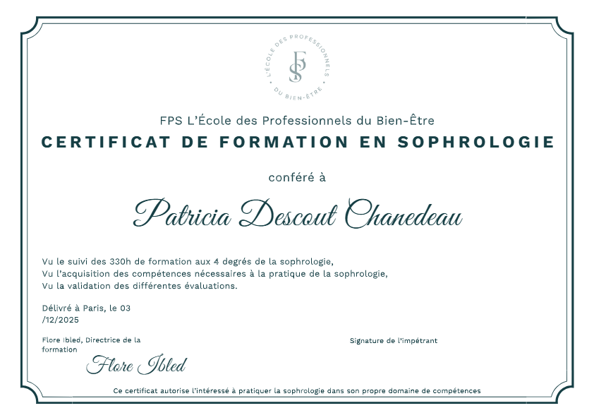 photo diplome MA BULLE SINGULIERE SOPHROLOGUE