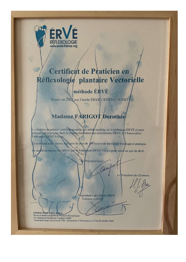 photo diplome Dorothée Réflexologie