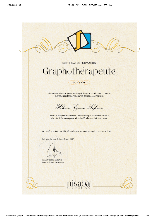 photo diplome Hélène Goni Lefevre