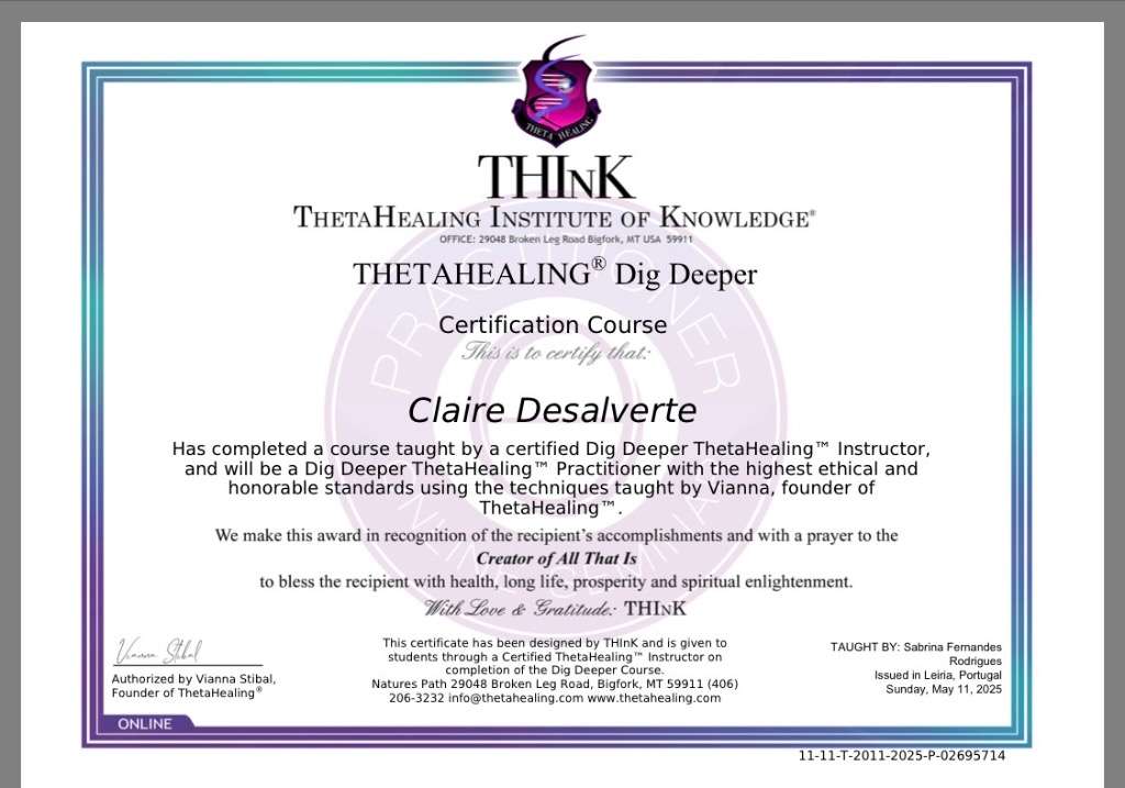 photo diplome LUMINESENS CLAIRE DE SALVERTE