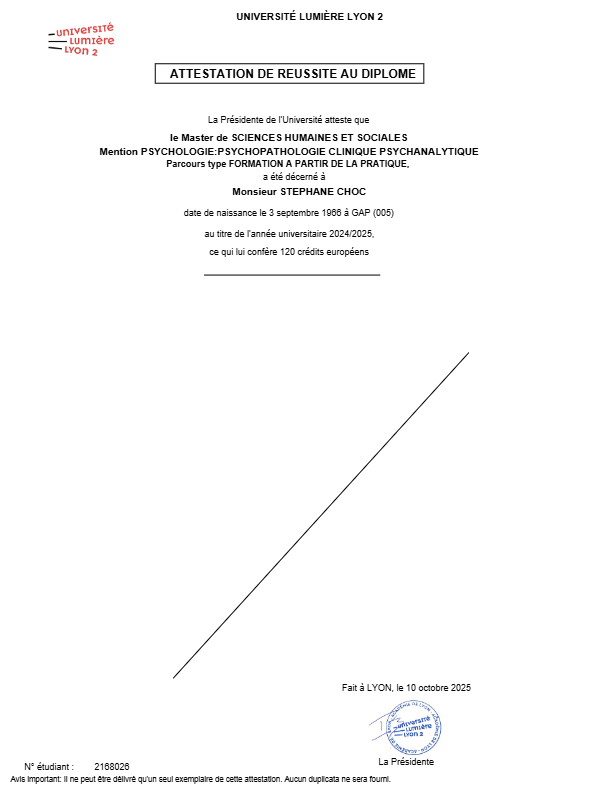 photo diplome Stéphane CHOC