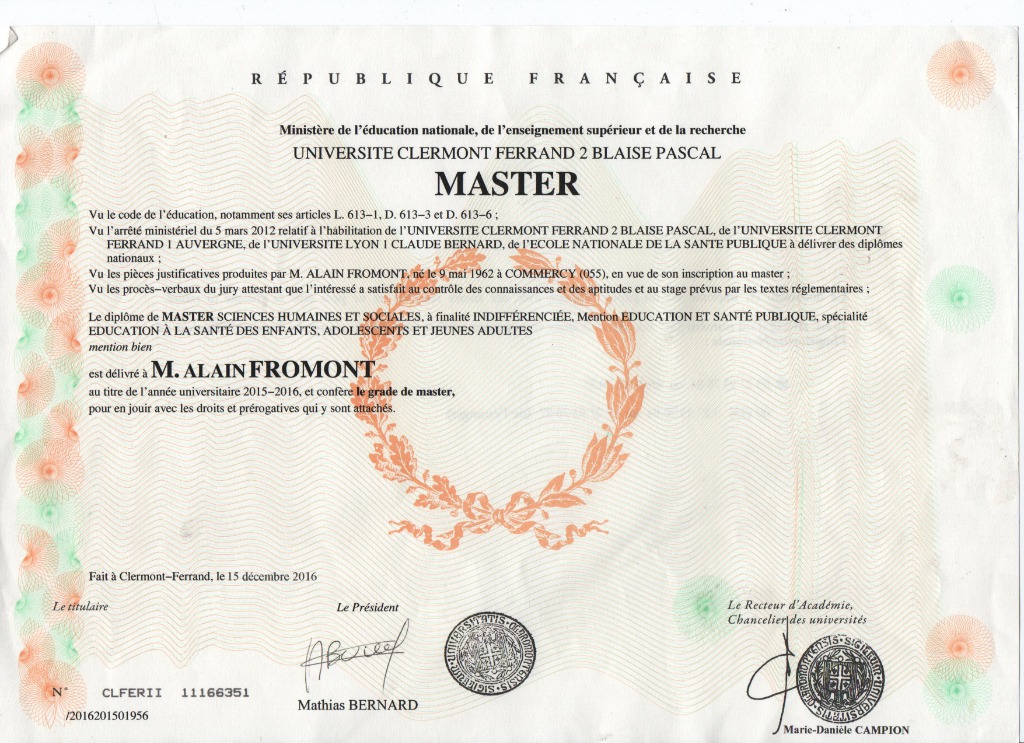 photo diplome Alain Fromont