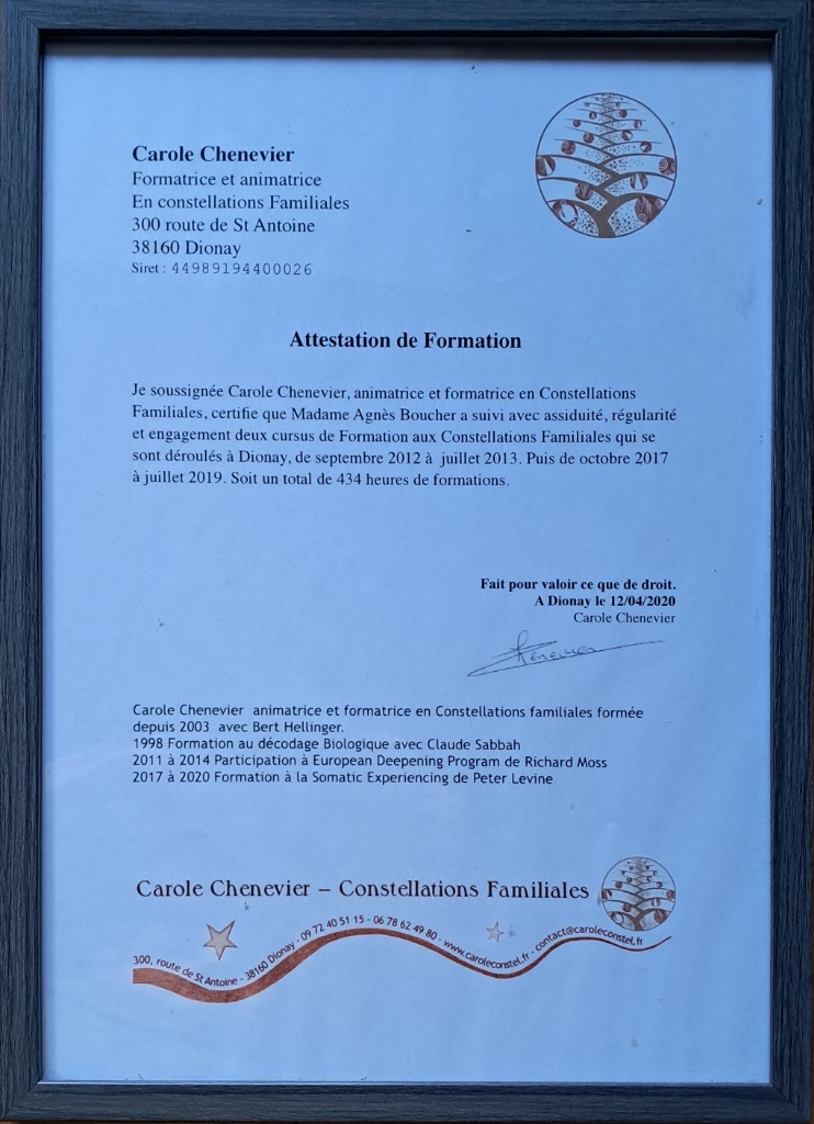 photo diplome L’Envol de la Colombe Agnès Boucher 