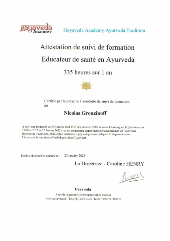 photo diplome Nicolas Ô Ravi Veda